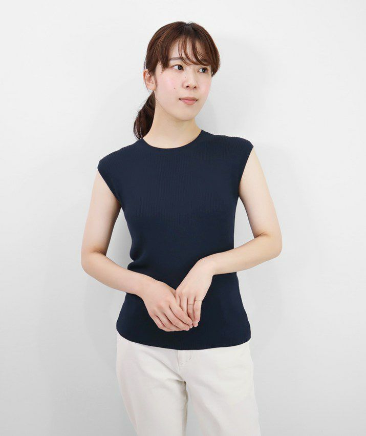 ♡美品 シルクワイドリブノースリーブニット Navy♡ シルクワイドリブノースリーブニット - SOÉJU online store